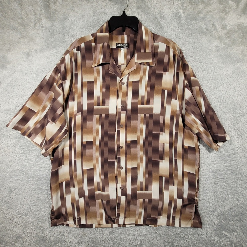 Mench Platinum Button Up Shirt Mens XXL Brown Geometric Abstract Short Sleeve